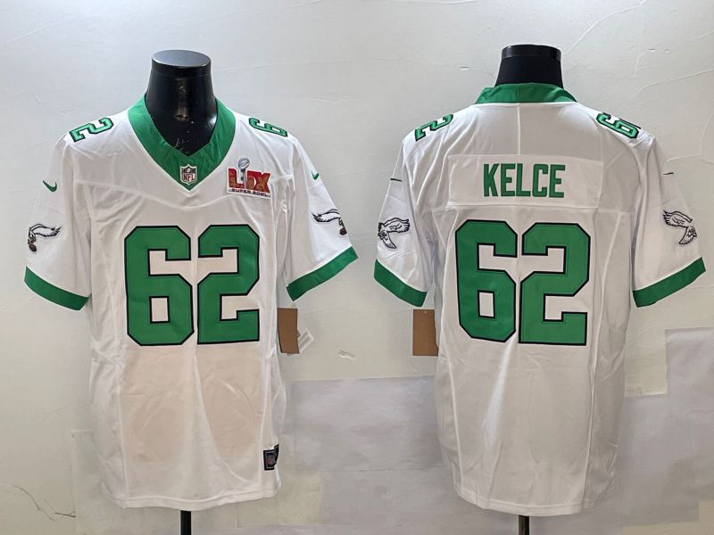 Men Philadelphia Eagles #62 Kelce White Retro three generations 2025 Nike Vapor Limited NFL Jersey style 2